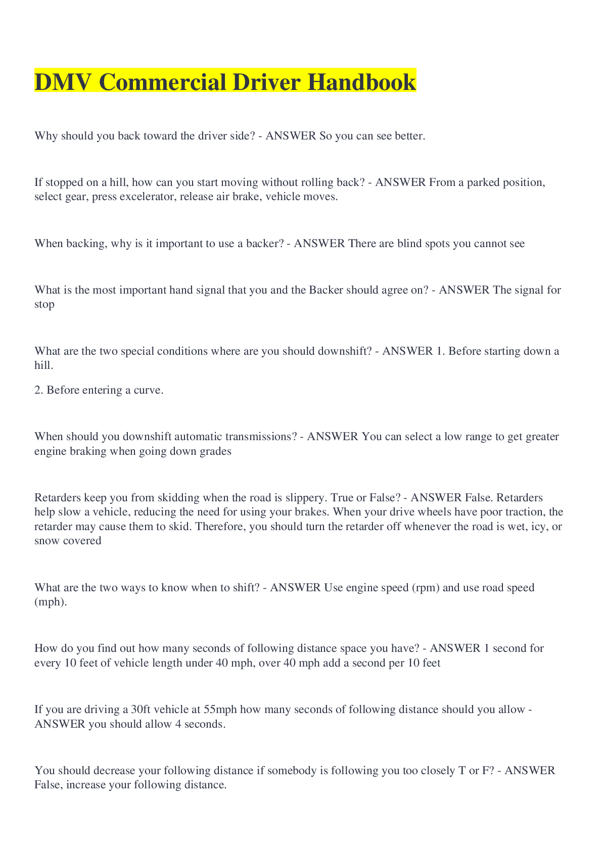 Preview image for DMV Commercial Driver Handbook